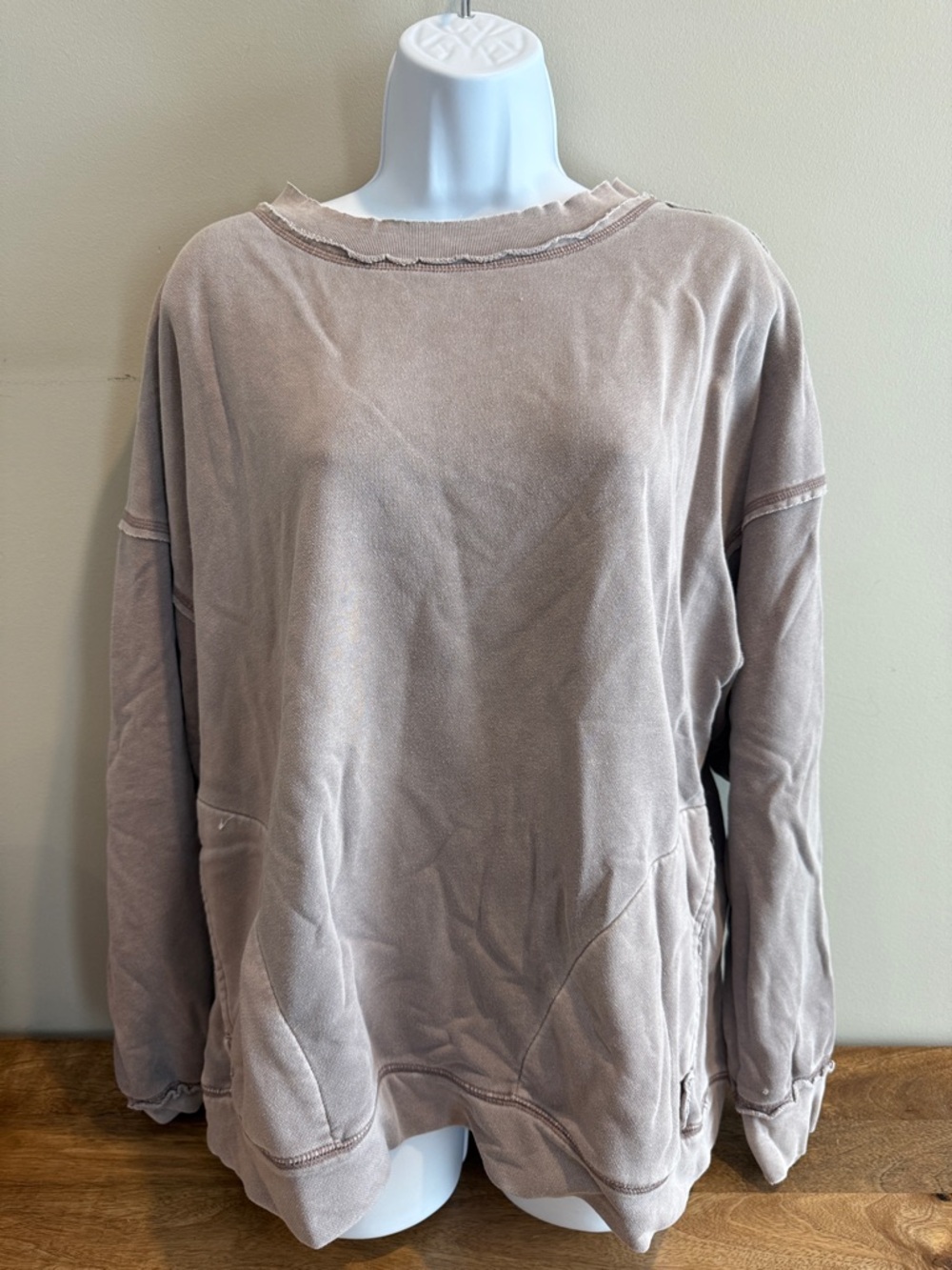 FP Movement by Free People Washed Taupe Raw-Edge Crewneck Sweatshirt